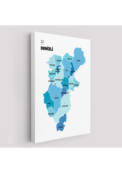 Denizli Ili ve Ilçeler Haritası Dekoratif Kanvas Tablo 1320