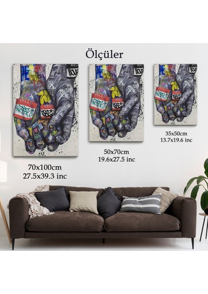 Banksy Tarzı Kanvas Duvar Sanatı, Graffiti El Duvar Posteri Kanvas TABLO-5311