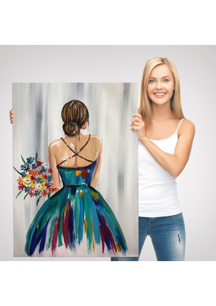 Renkli Çiçekli Kadın Dekoratif Duvar Tablosu -6257 modelleri