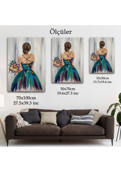 Renkli Çiçekli Kadın Dekoratif Duvar Tablosu -6257 fırsatları