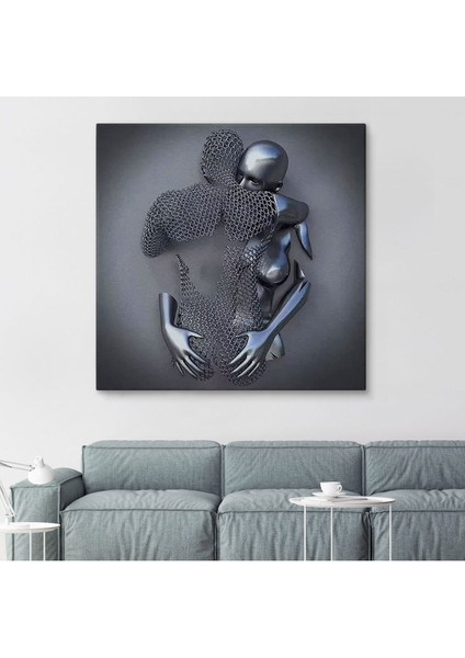 Kanvas Tablo Gri ve Gümüş Duvar Dekoru, Metalik Efektli Kanvas TABLO-5356 fiyatları