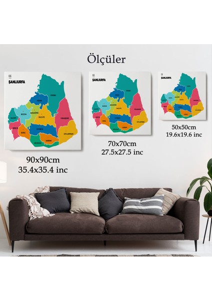 Şanlıurfa Ili ve Ilçeler Haritası Dekoratif Kanvas Tablo 1457