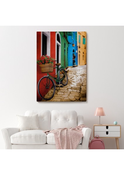 Sokaktaki Çiçekli Bisiklet Duvar TABLOSU-6453 fiyatları