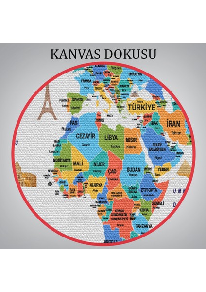 Türkçe Dünya Haritası Dekoratif Kanvas Tablo Ülke-Başkentli Öğretici ve Sembollü 2334 indirimleri
