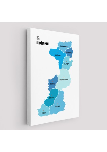 Edirne Ili ve Ilçeler Haritası Dekoratif Kanvas Tablo 1329
