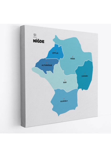 Niğde Ili ve Ilçeler Haritası Dekoratif Kanvas Tablo 1432
