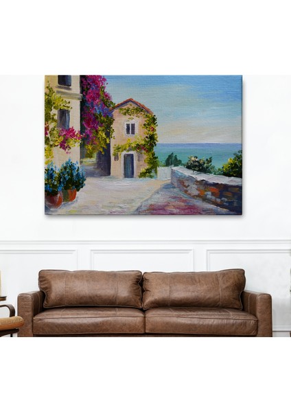 Santorinide Deniz Manzaralı Ev Kanvas Duvar TABLOSU-1186 fiyatları
