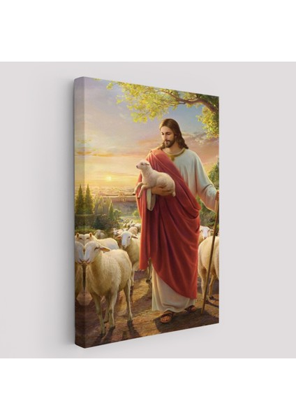 Isa Kuzu ile Isa Mesih Kayıp Kuzu Kanvas Tablo, Kilise Duvar Sanatı SÜSLEMELERI-5218