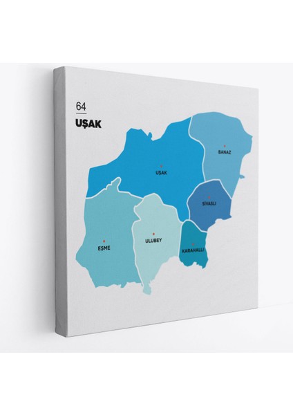 Uşak Ili ve Ilçeler Haritası Dekoratif Kanvas Tablo 1477