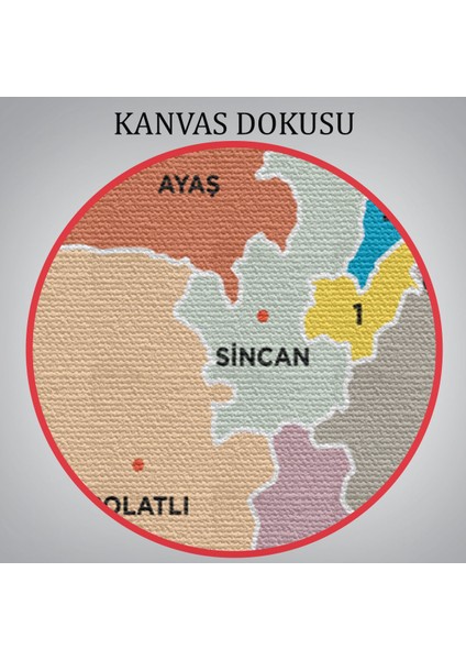 Ankara Ili ve Ilçeler Haritası Dekoratif Kanvas Tablo 1265