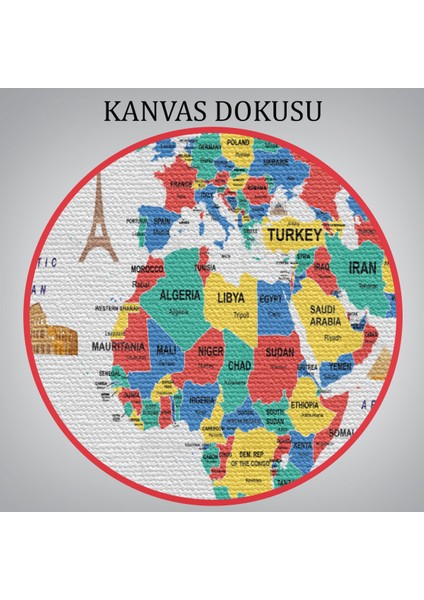 Dünya Haritası Dekoratif Kanvas Tablo Ülke ve Başkentli Öğretici ve Sembollü 2315