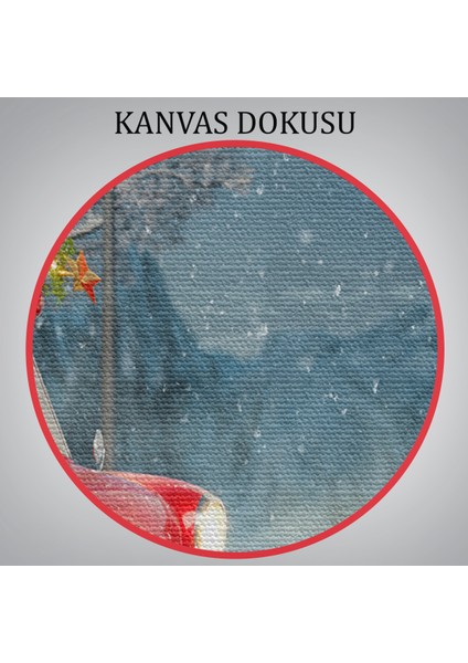 Noel Baba ve Küçük Kırmızı Retro Arabası Kanvas Duvar TABLOSU-3752