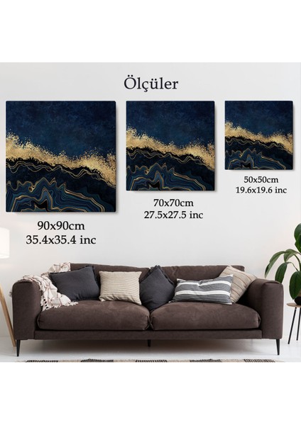 Lacivert ve Gold'un Mükemmel Uyumu Mermer Görünümlü Modern Kanvas TABLO-5065 fırsatları