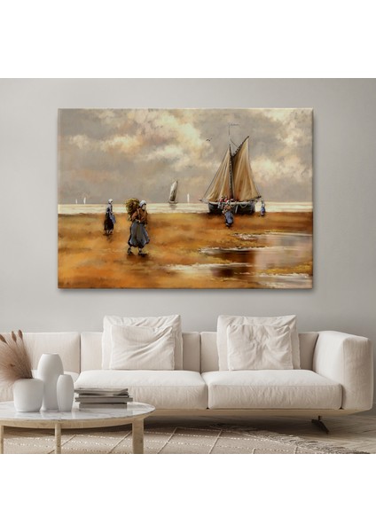 Balıkçılar ve Sahildeki Yelkenli Duvar TABLOSU-3548 fiyatları