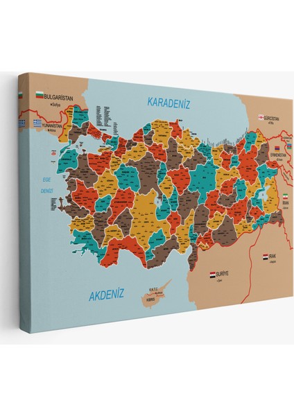 Türkiye Haritası Kanvas Tablo Il ve Ilçeli Ayrıntılı Eğitici Komşulu Tablo 3010