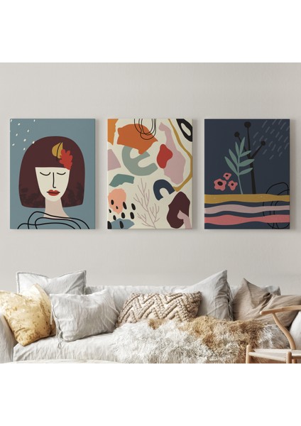 Çağdaş, Modern, Soyut Pastel 3 Lü Duvar Tabblo Seti-Ah-8 fiyatları