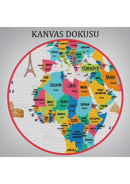 Türkçe Dünya Haritası Dekoratif Kanvas Tablo Ülke-Başkentli Öğretici ve Sembollü 2316 indirimleri
