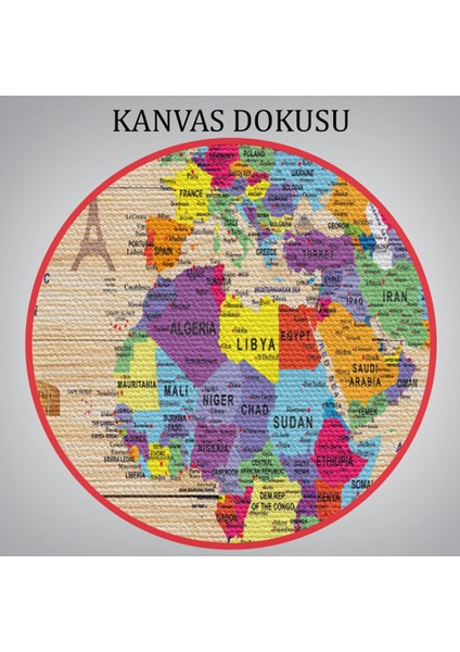 Ahşap Görünümlü Dünya Haritası Sembollü Eğitici ve Öğretici Dekoratif Kanvas Tablo 2904