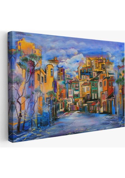 Bulutlu Avlu Yağlıboya Görünüm Dekoratif Kanvas Duvar TABLOSU-3451