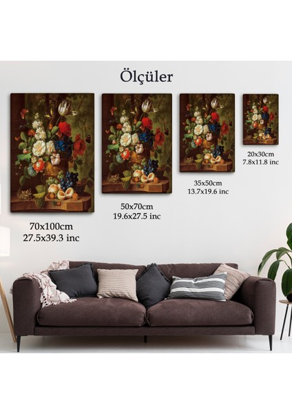 Çiçekler ve Meyveler Yağlıboya Görünüm Dekoratif Kanvas Duvar TABLOSU-5939