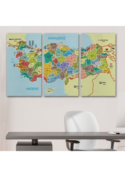 Türkiye Haritası Kanvas Tablo Il ve Ilçeli Ayrıntılı Eğitici Komşulu Tablo 3006 modelleri