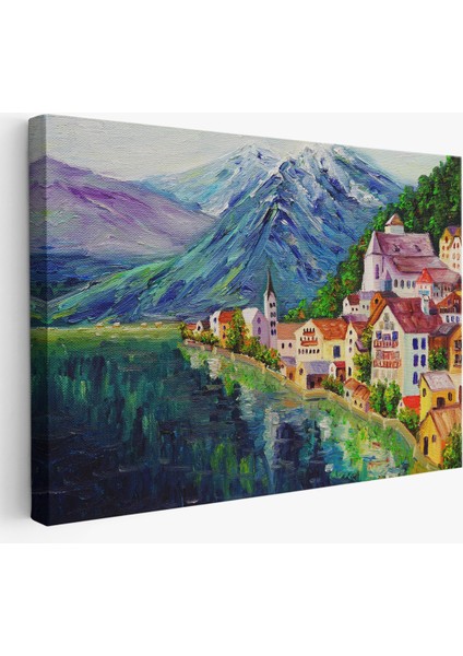 Avusturya Hallstatt Yağlıboya Görünüm Dekoratif Kanvas Duvar TABLOSU-3438