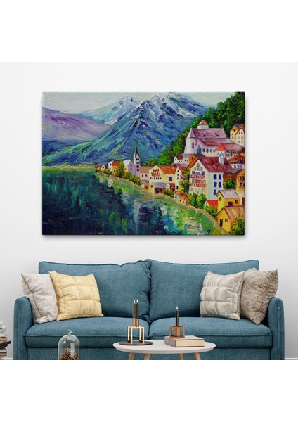 Avusturya Hallstatt Yağlıboya Görünüm Dekoratif Kanvas Duvar TABLOSU-3438 fiyatları
