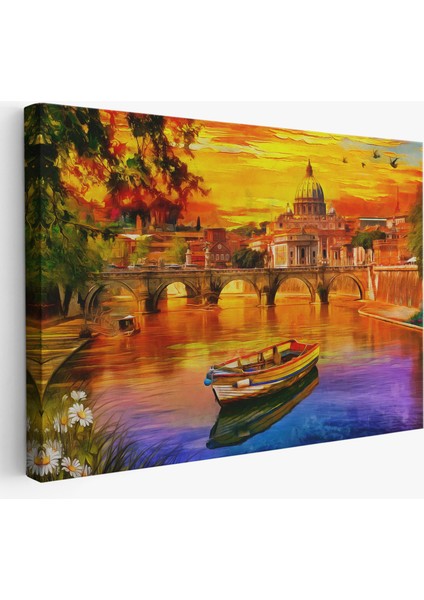 Italya'daki Aziz Petrus Katedrali ve Tiber Nehri TABLOSU-3544