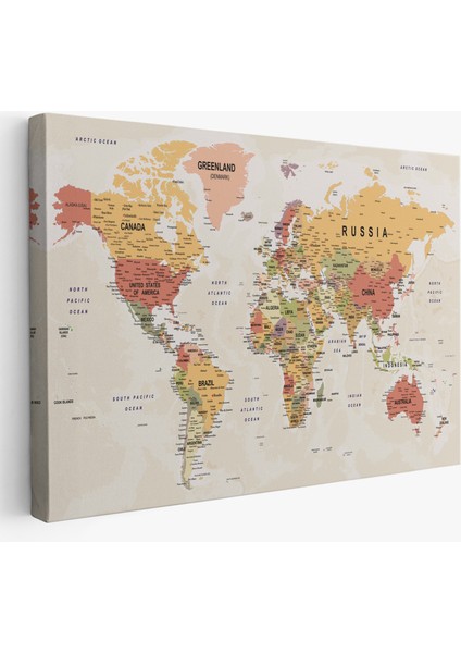 Dünya Haritası Son Derece Ayrıntılı Eğitici ve Öğretici Okyanuslu Kanvas TABLO-2531
