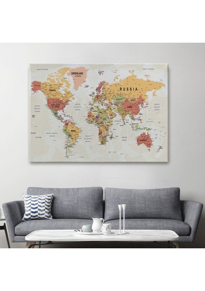 Dünya Haritası Son Derece Ayrıntılı Eğitici ve Öğretici Okyanuslu Kanvas TABLO-2531 fiyatları