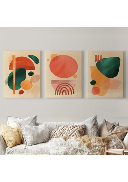 3’lü Tablo Suluboya Şekilleri Soyut Sanat Dekoratif Duvar Tablo Seti-Bb-27 fiyatları