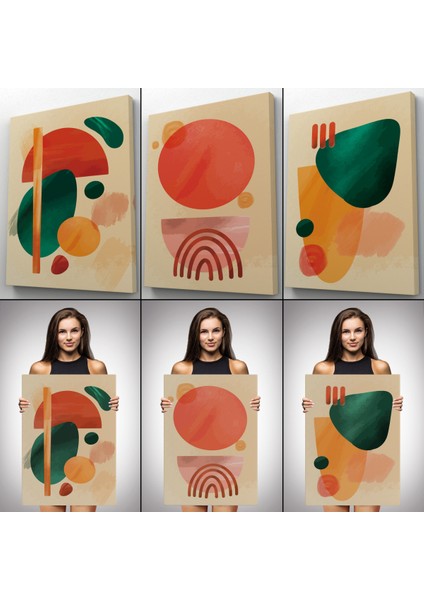 3’lü Tablo Suluboya Şekilleri Soyut Sanat Dekoratif Duvar Tablo Seti-Bb-27 modelleri