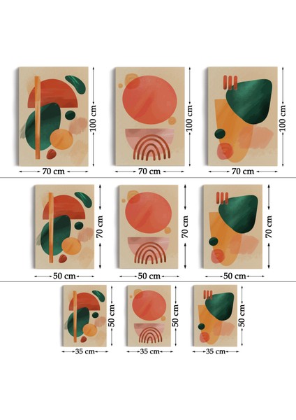 3’lü Tablo Suluboya Şekilleri Soyut Sanat Dekoratif Duvar Tablo Seti-Bb-27 fırsatları