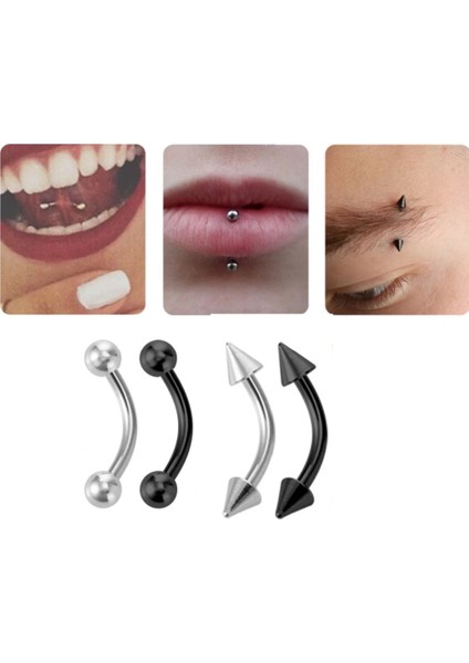 Unisex Siyah Titanyum Kaş Rook Piercing Seti