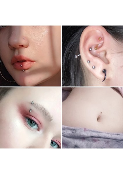 Unisex Siyah Titanyum Kaş Rook Piercing Seti