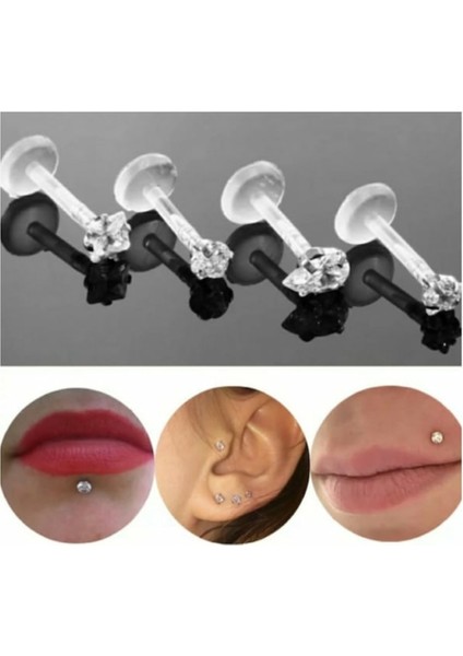 Bioplast Şeffaf Tek Taş Piercing