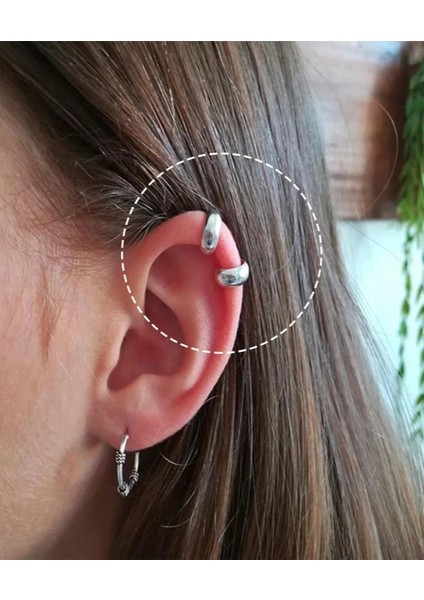 Kadın Gümüş Renkli Kalın Düz Halka Piercing Helix Kıkırdak Küpesi