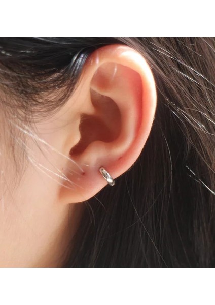 Kadın Gümüş Renkli Kalın Düz Halka Piercing Helix Kıkırdak Küpesi