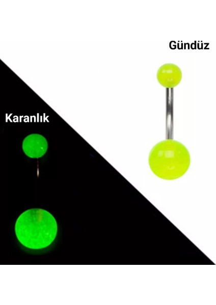 Neon Karanlıkta Parlayan Fosforlu Cerrahi Çelik Göbek Piercing