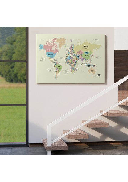Dünya Haritası Kanvas Tablo Ülke Başkent Detaylı ve Dekoratif 2603 indirimleri
