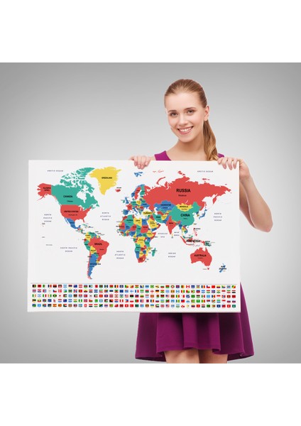 Dünya Haritası Ülke Bayraklı ve Dekoratif Kanvas Tablo 2393 fırsatları