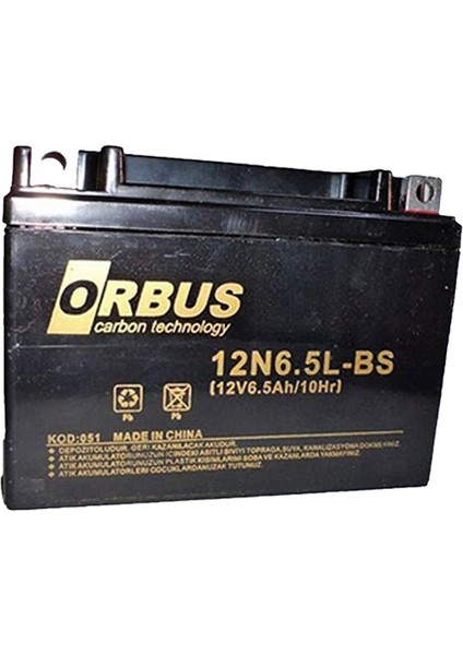 12 Volt 6.5 Amper Orbus Motosiklet AKÜSÜ.139*73*100 Mm. 2,05 Kg.