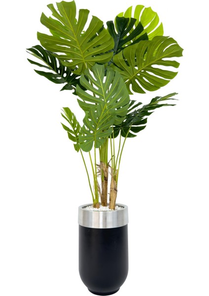 Monstera Ağacı 170CM Siyah Gümüş Metal Darbuka Saksıda