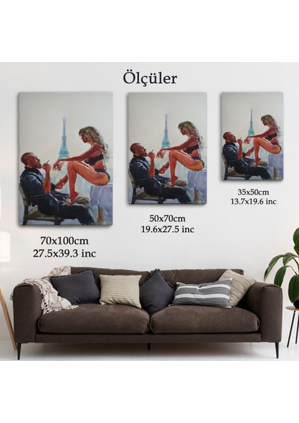 Paris Eyfel Manzaralı Sevgililer Suluboya Görünümlü Duvar TABLOSU-6298 fırsatları