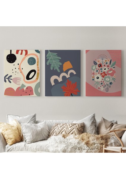 Renkli Çiçekler, Mutfak, Antre Çağdaş Duvar Tablosu 3 Lü Set-Aj-10 fiyatları