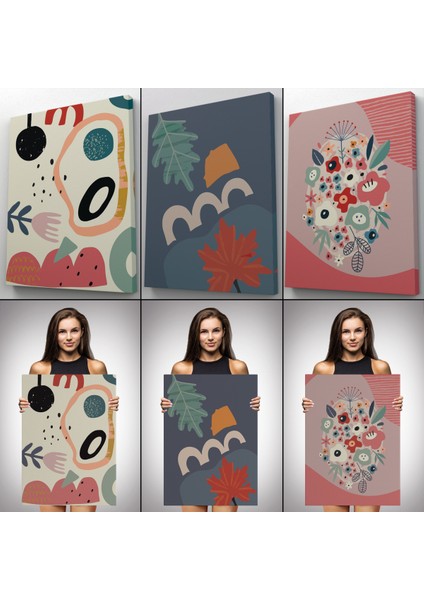 Renkli Çiçekler, Mutfak, Antre Çağdaş Duvar Tablosu 3 Lü Set-Aj-10 modelleri