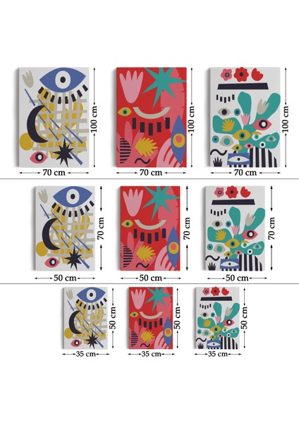 Çağdaş Sanat Gözleri Olan Soyut 3 Lü Kanvas Tablo Seti-Al-12