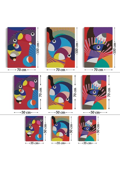 Renkli Geometrik Desenli Pop Art 3 Lü Kanvas Duvar Tablo Seti-Ao-14 fırsatları