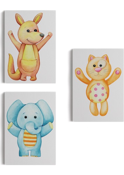 3’lü Tablo Şirin Hayvanlar Temalı Dekoratif Duvar Tablo Seti-Ca-51