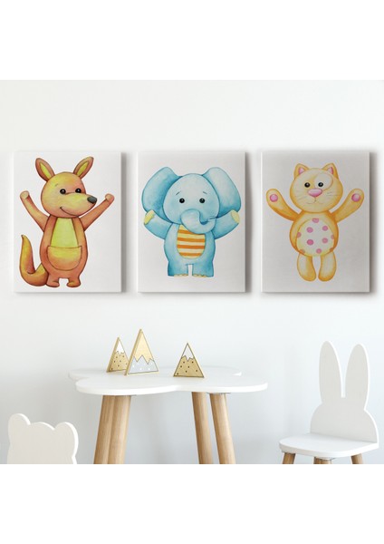 3’lü Tablo Şirin Hayvanlar Temalı Dekoratif Duvar Tablo Seti-Ca-51 fiyatları